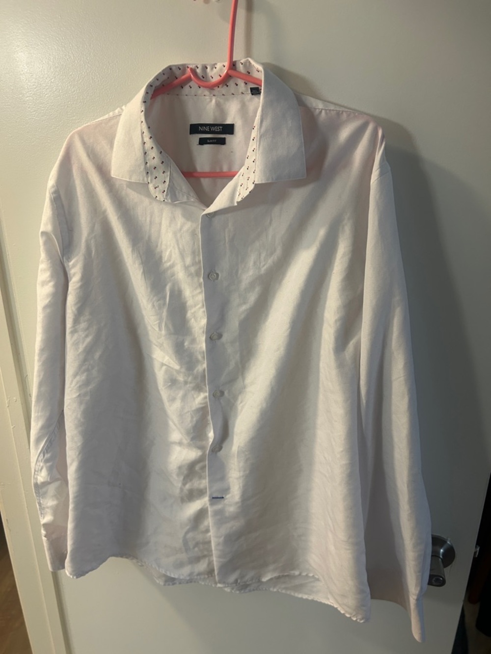 Nine West White Button-Down Shirt with Dot-Trim Collar - Size XL